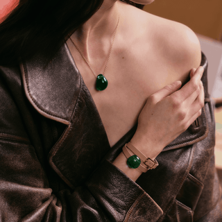 LALIQUE - CABOCHON LEATHER BRACELET GREEN